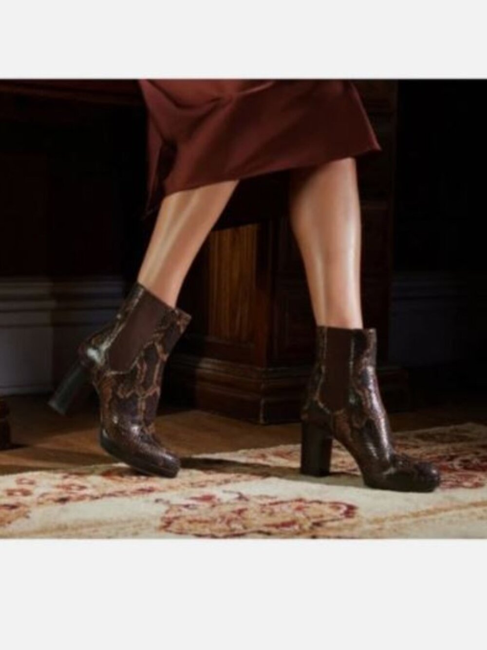 Donald Pliner Zelda Platform Leather Boots 9 Brown Black Snake Embossed Heeled
